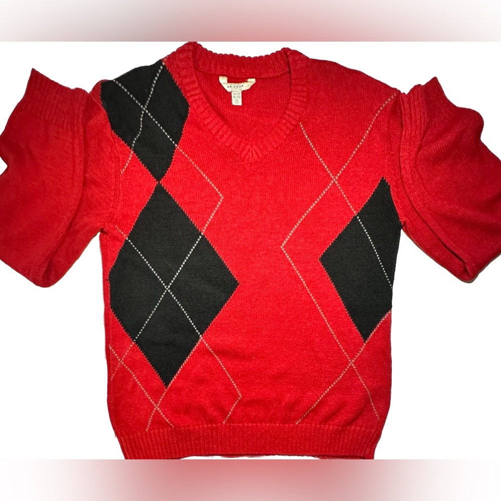 Arizona Jeans Company Argyle Sweater Red Black Preppy Holiday Nerdy Fun XL 18/20